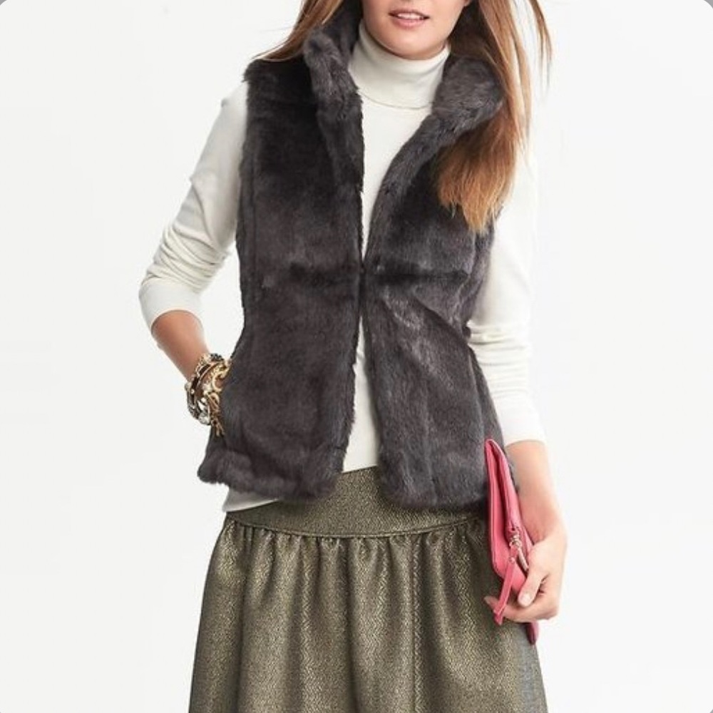 Banana Republic Grey/Silver Faux Fur Vest